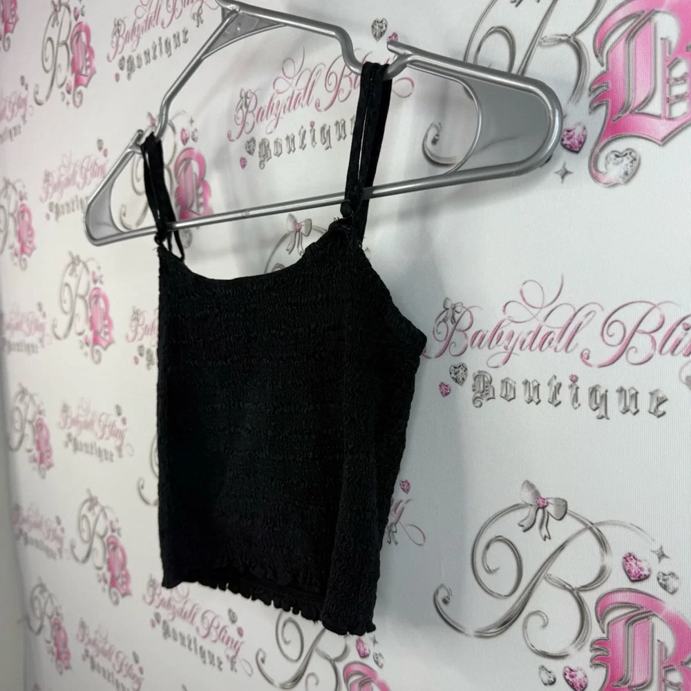 John galt cropped tank top stretchy smocked Black Camisole Top - Picture 4 of 9